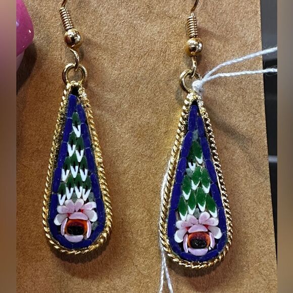 Stunning Italian Florentine micro mosaic dangle/drop earrings! - Picture 8 of 15